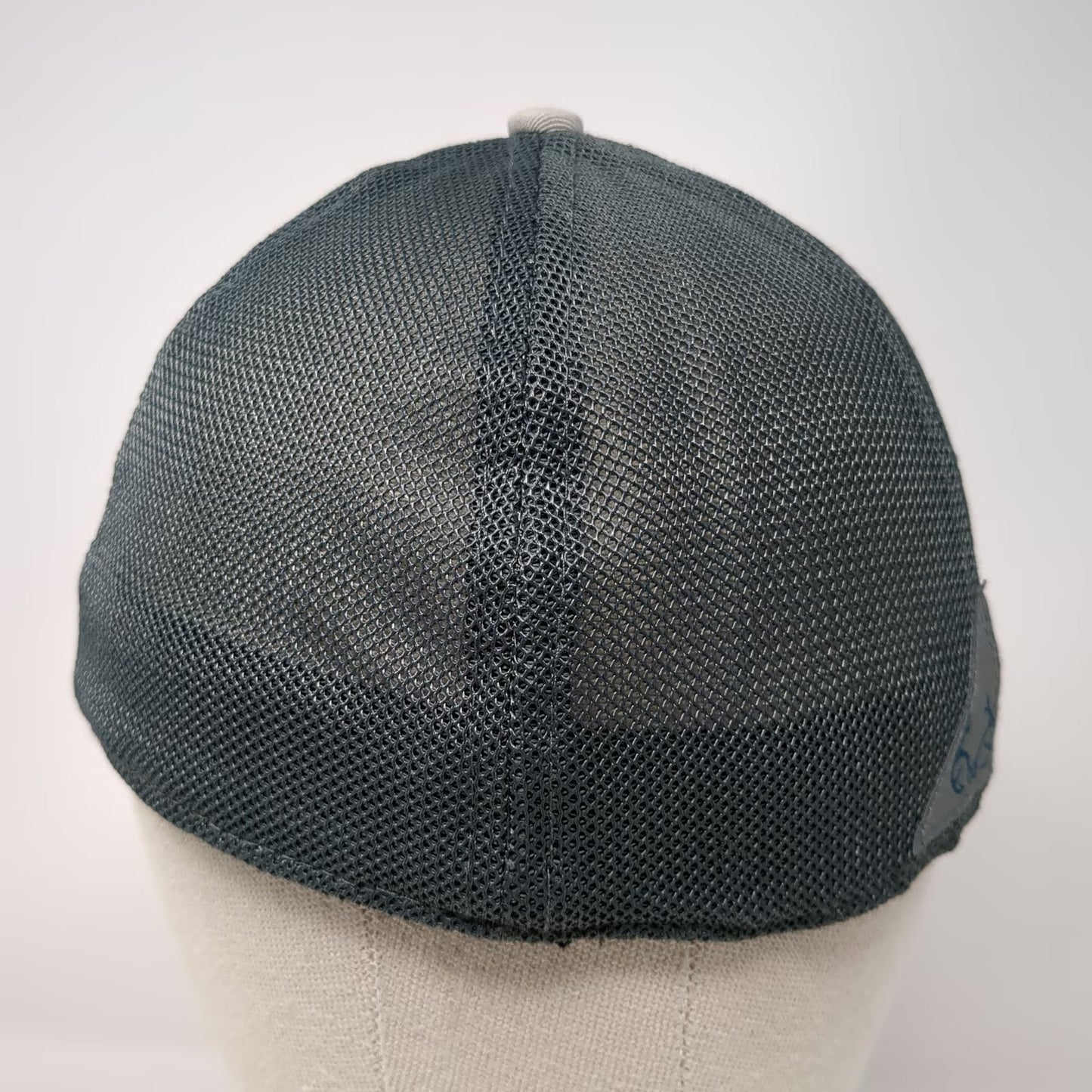 Realtree Baseball Cap Gray Blue M Fishing Hook Logo Mesh Back Stretch Fitted Hat