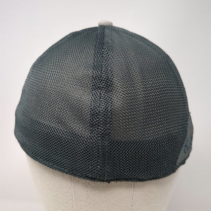 Realtree Baseball Cap Gray Blue M Fishing Hook Logo Mesh Back Stretch Fitted Hat