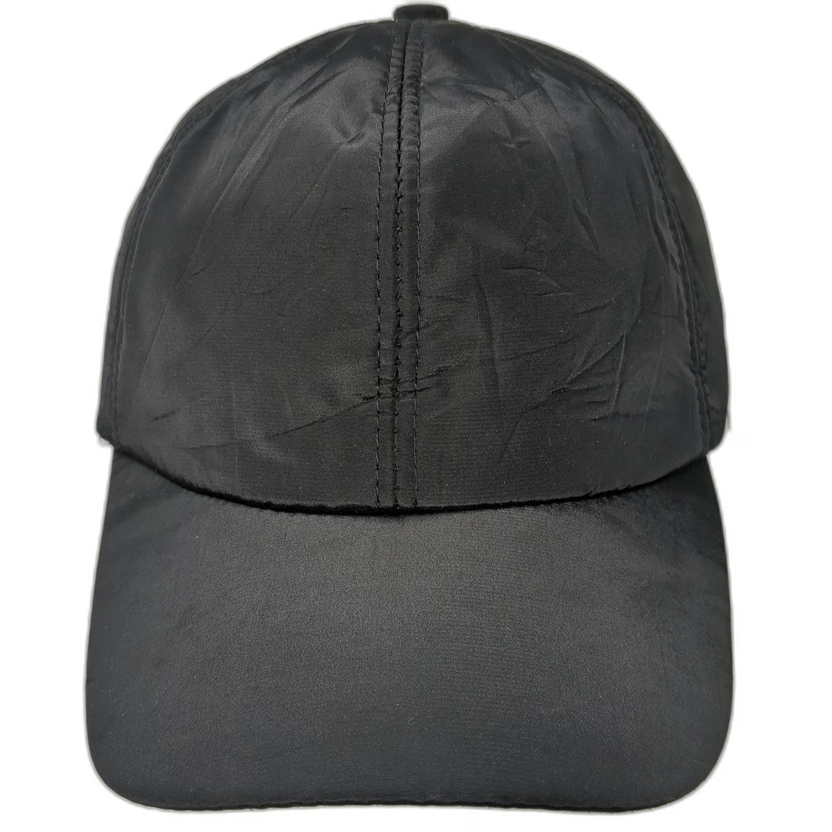 Black One Size Baseball Cap Ear Flaps Fleece Lined Quilted Nylon Slideback Hat