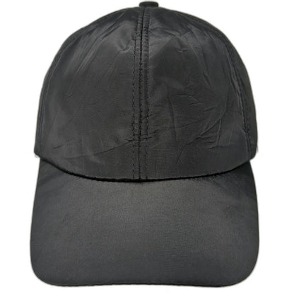 Black One Size Baseball Cap Ear Flaps Fleece Lined Quilted Nylon Slideback Hat