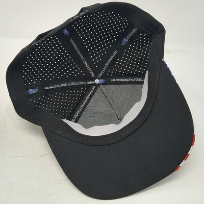 Ford 5 Panel Black Hat One Size Snapback Built Ford Tough USA Flag Perforated