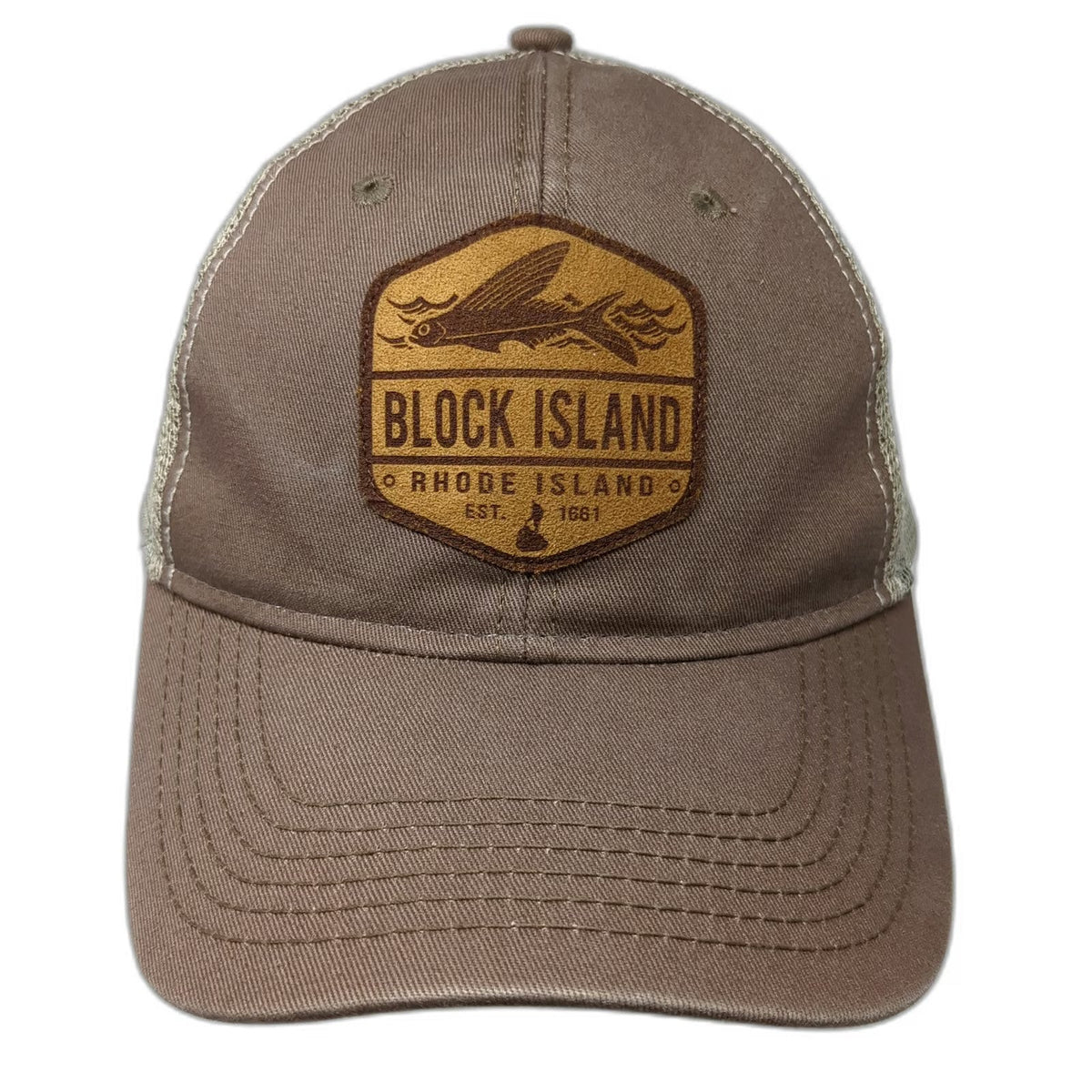 Sportsman Baseball Cap Brown One Size Block Island Rhode Island Hat Mesh Patch