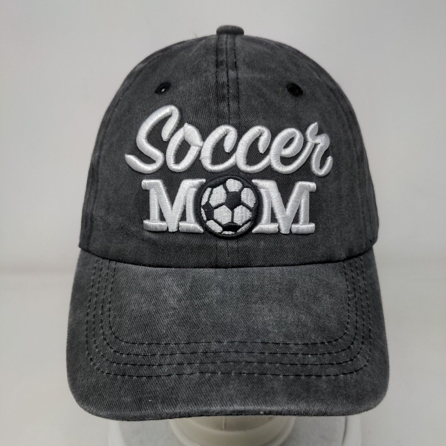Soccer Mom Ponyback Slideback Hat Gray One Size Adjustable Embroidered Cotton