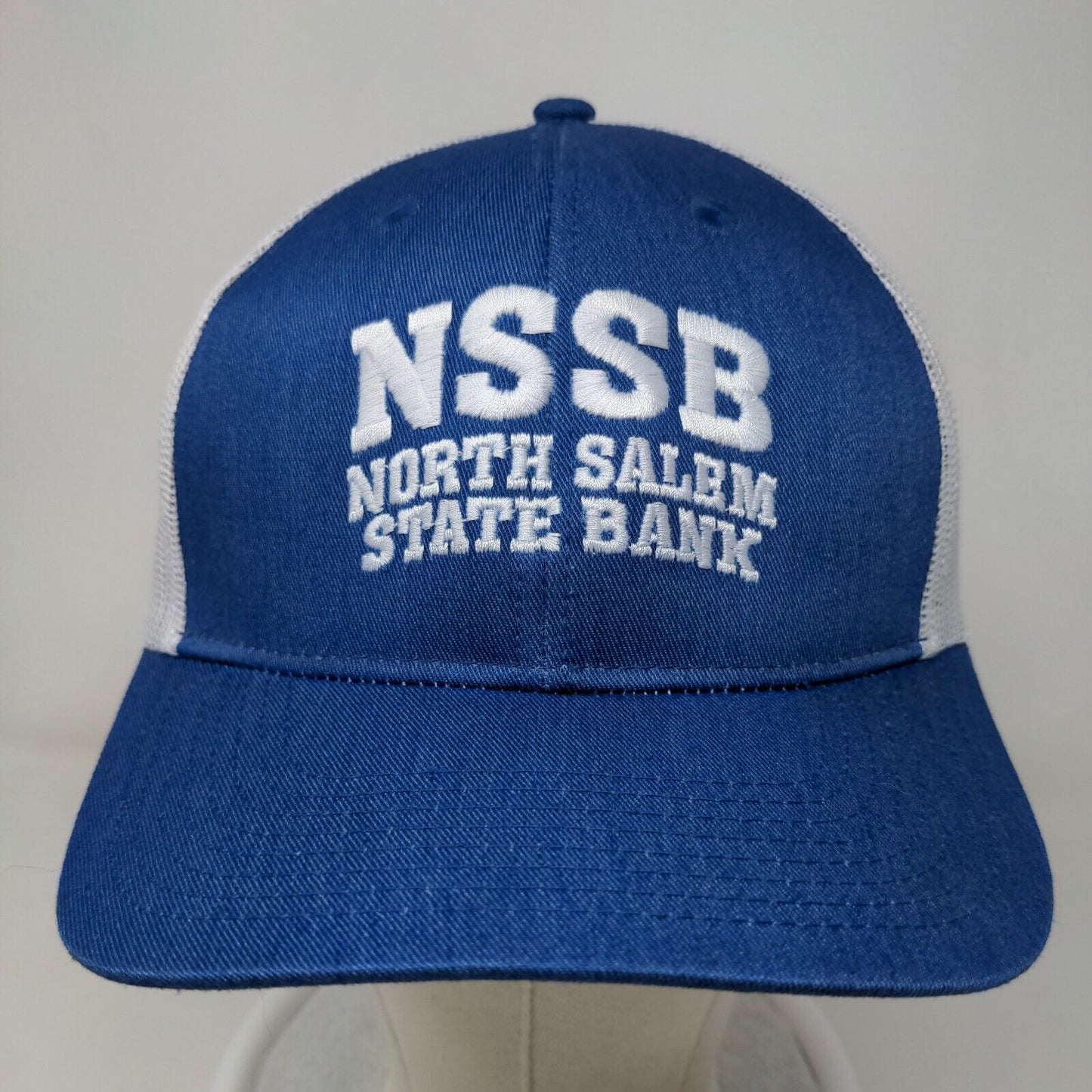 North Salem State Bank Men's Snapback Mesh Back Hat Blue White Embroidered Logo