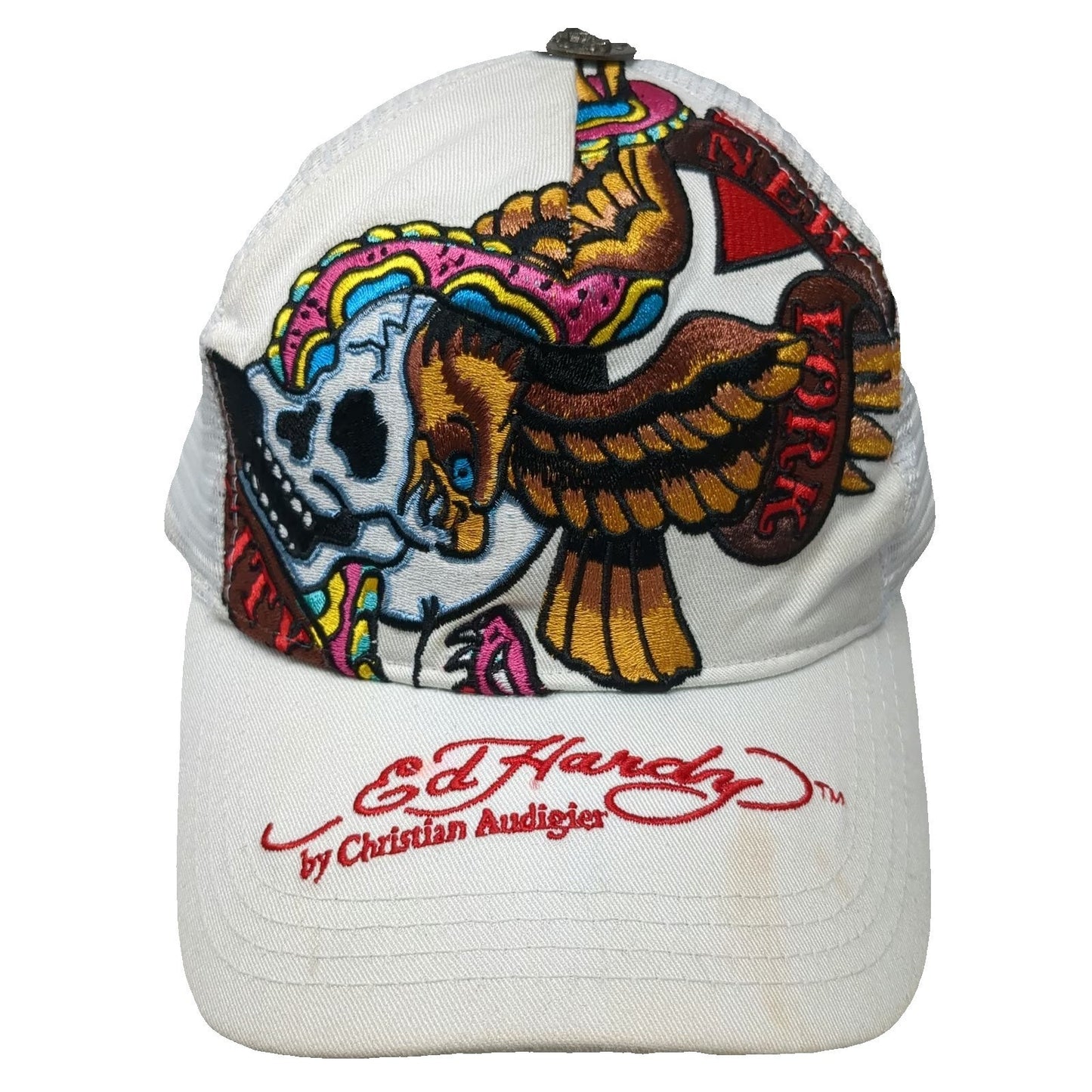 Ed Hardy Trucker Hat White One Size Christian Audigier Skull Eagle Mesh Back