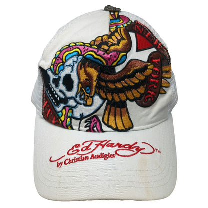 Ed Hardy Trucker Hat White One Size Christian Audigier Skull Eagle Mesh Back