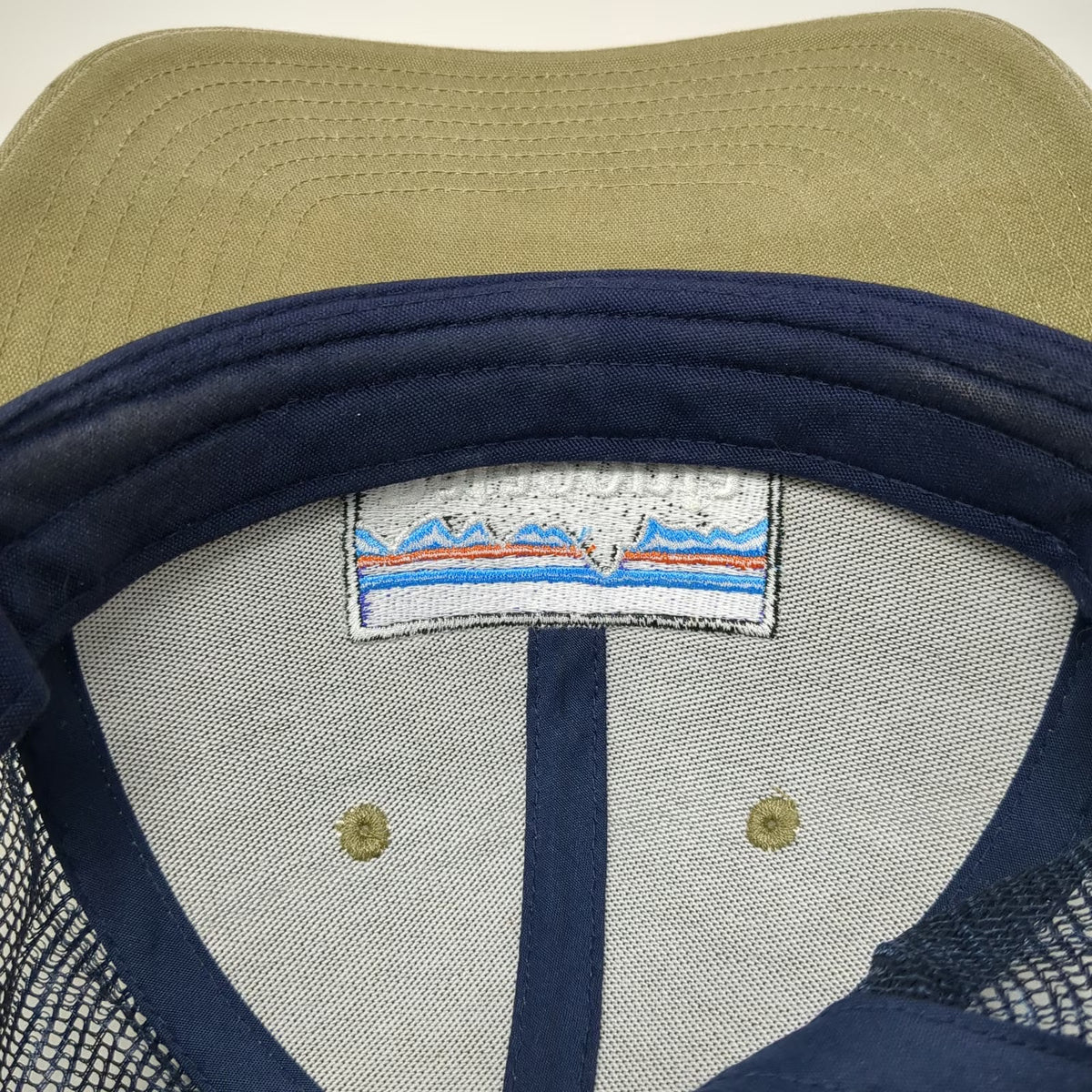 Patagonia Trucker Hat Beige Blue One Size Mesh Back Snapback Mountain Logo