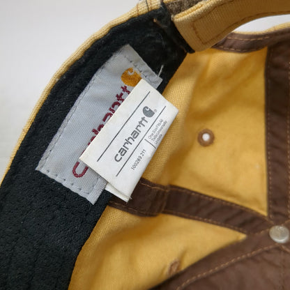 Carhartt Baseball Cap Beige Brown One Size Leather Patch Logo Strapback Hat