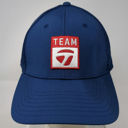 TaylorMade Baseball Cap Blue XL Mesh Team Logo Flexfit Golf Hat Curved Brim