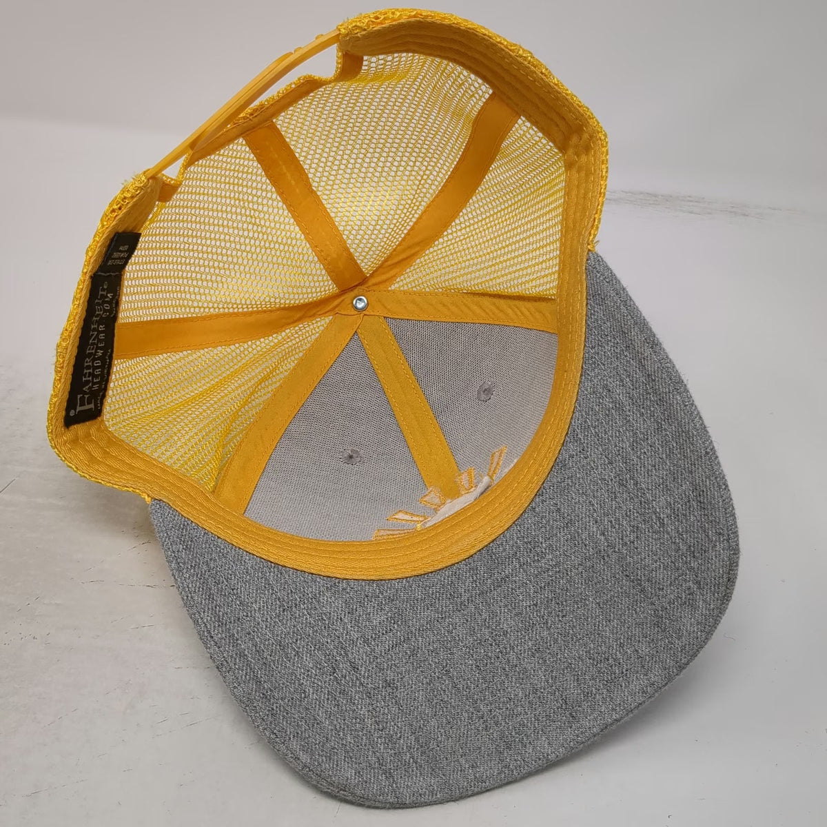 Fahrenheit Trucker Hat Gray Yellow One Size Mesh Back Snapback Rays for Rare Sun