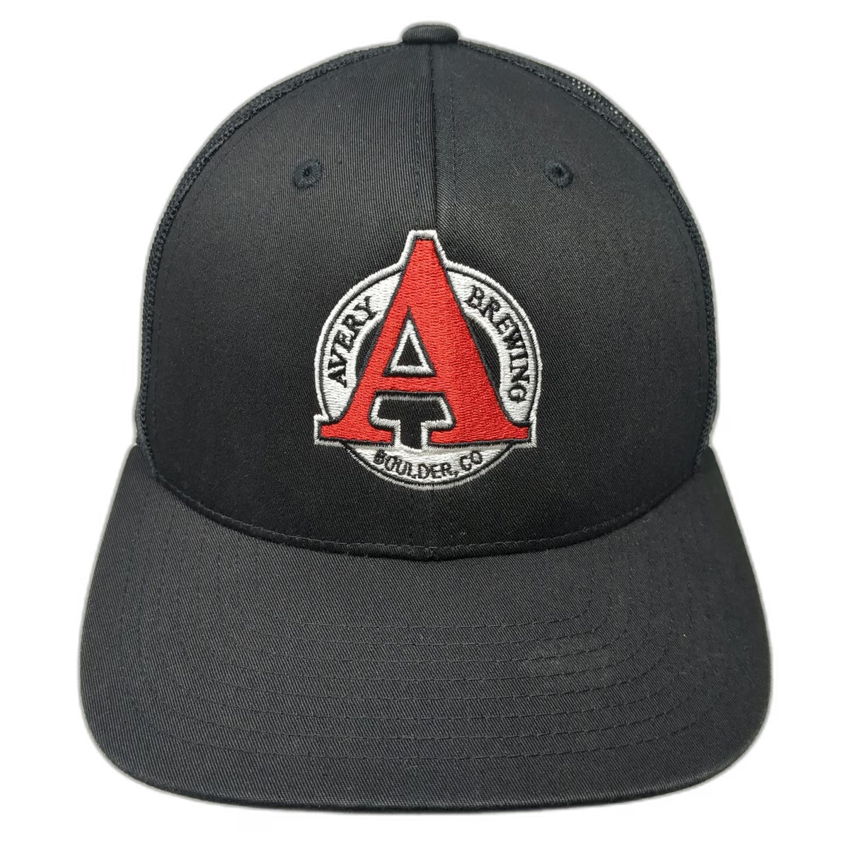 Yupoong Avery Brewing Boulder CO Trucker Hat Black One Size Mesh Back Snapback