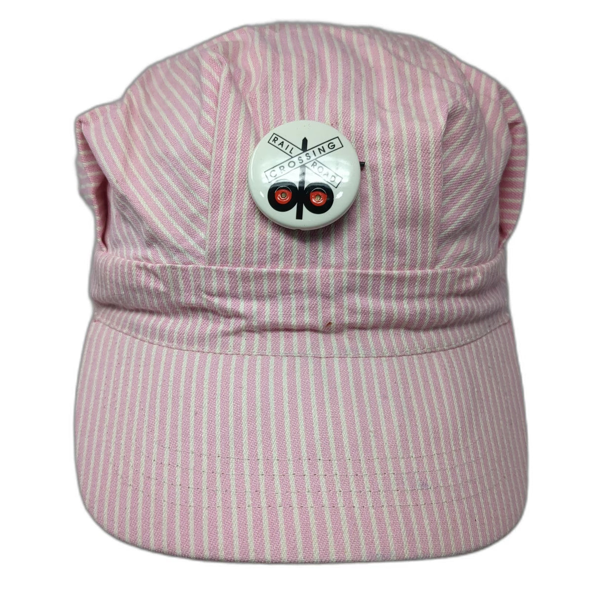 Army Cap Pink White One Size Hickory Stripe Railroad Crossing Pin Snapback Hat
