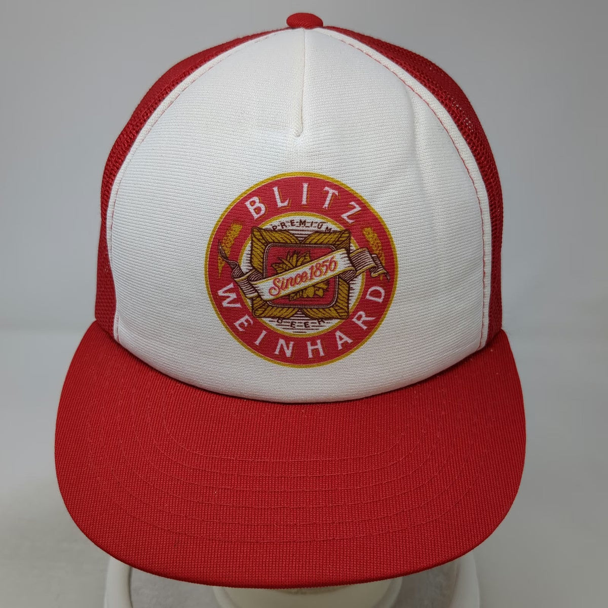 Young An Trucker Hat Red One Size Blitz Weinhard Beer Premium Mesh Snapback