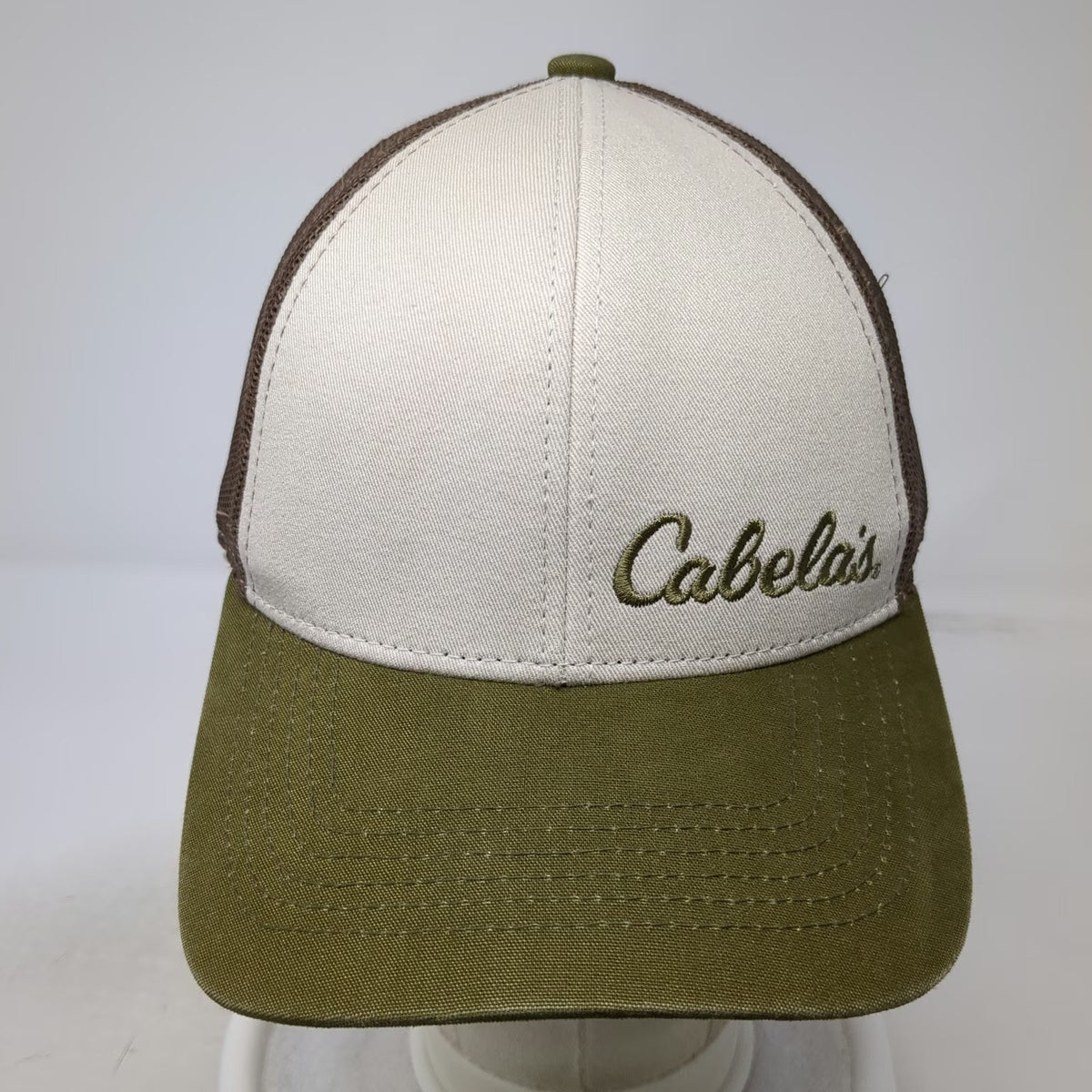Cabela's Trucker Hat Beige Green Brown One Size Mesh Back Snapback Hunting