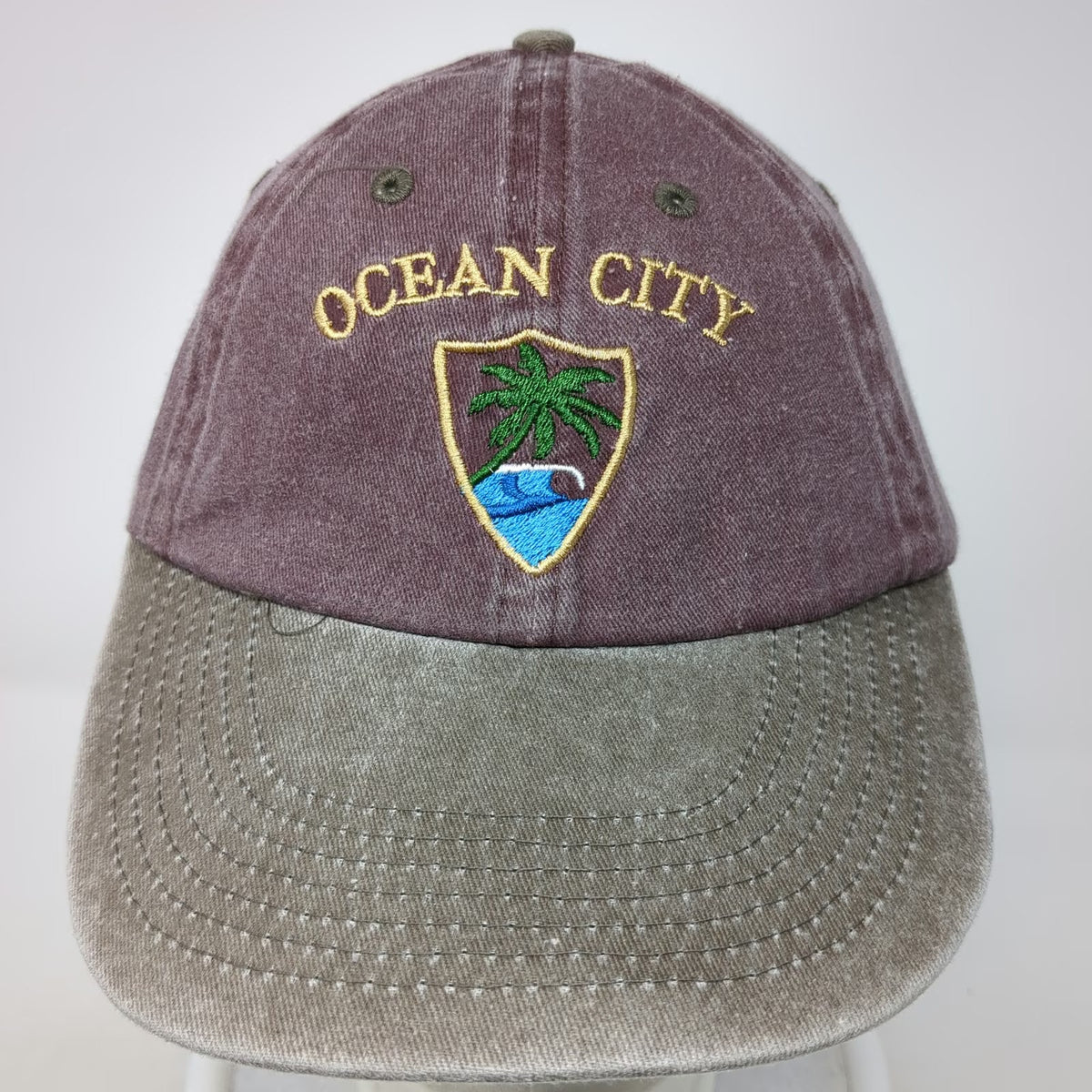 BJR Classic Headwear Baseball Cap Red One Size Ocean City Shield Embroidered Hat