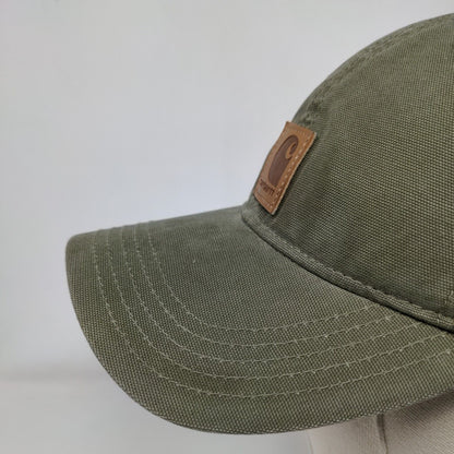 Carhartt Strapback Hat Green OSFA Adjustable Patch Logo Vented Holes 6 Panel
