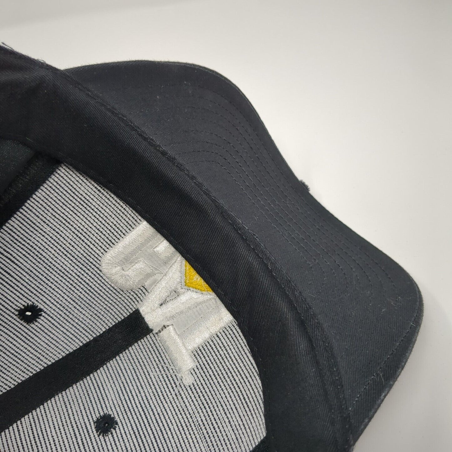 CAT Snapback Hat Black One Size Adjustable Embroidered 6 Panel Distressed