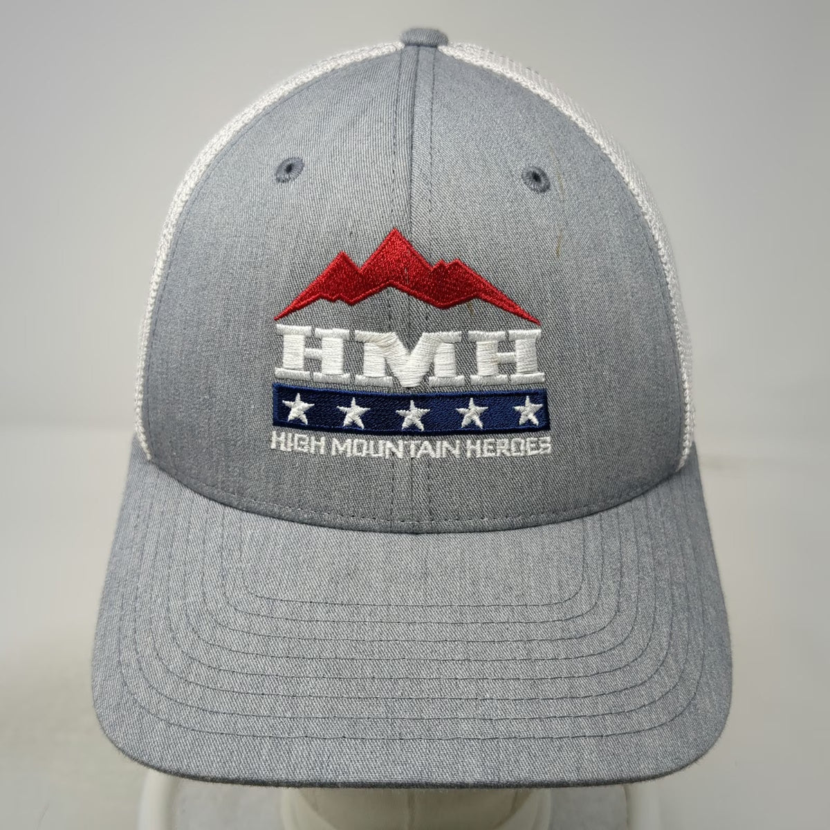 Richardson Baseball Cap Gray White Red M Mesh Flexfit High Mountain Heroes Hat