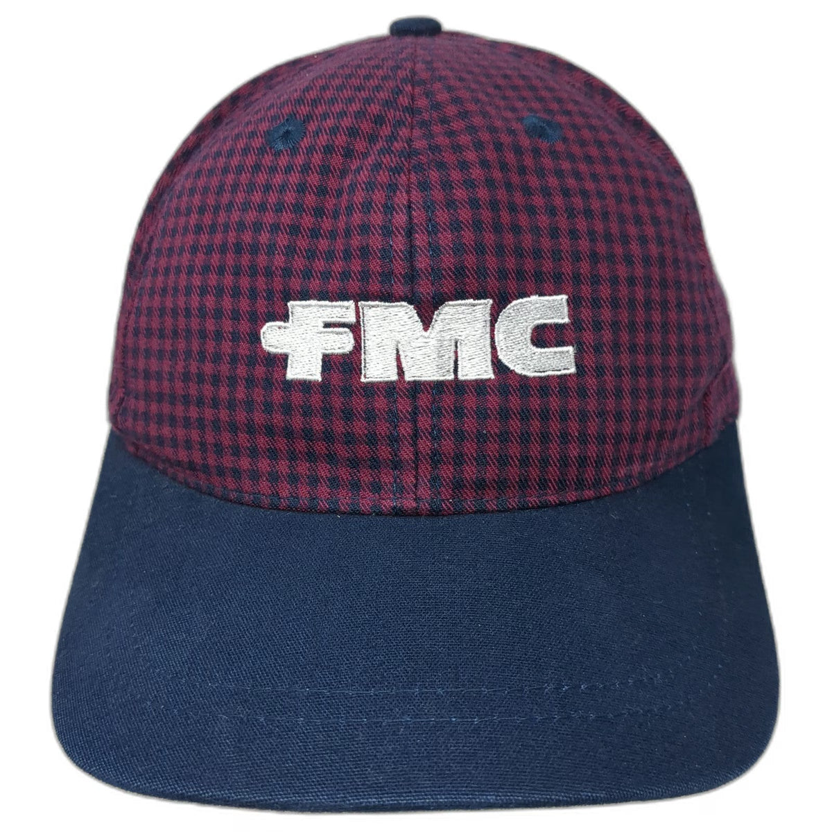 Port Authority Baseball Cap Blue Red One Size Gingham FMC Logo Cotton Hat