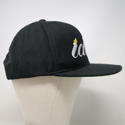 Yupoong Snapback Hat Black One Size idab Script Logo Flat Brim Green Underbrim
