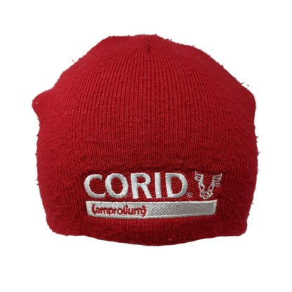 Corid Amprolium Knit Beanie Hat Red One Size Stretch Embroidered