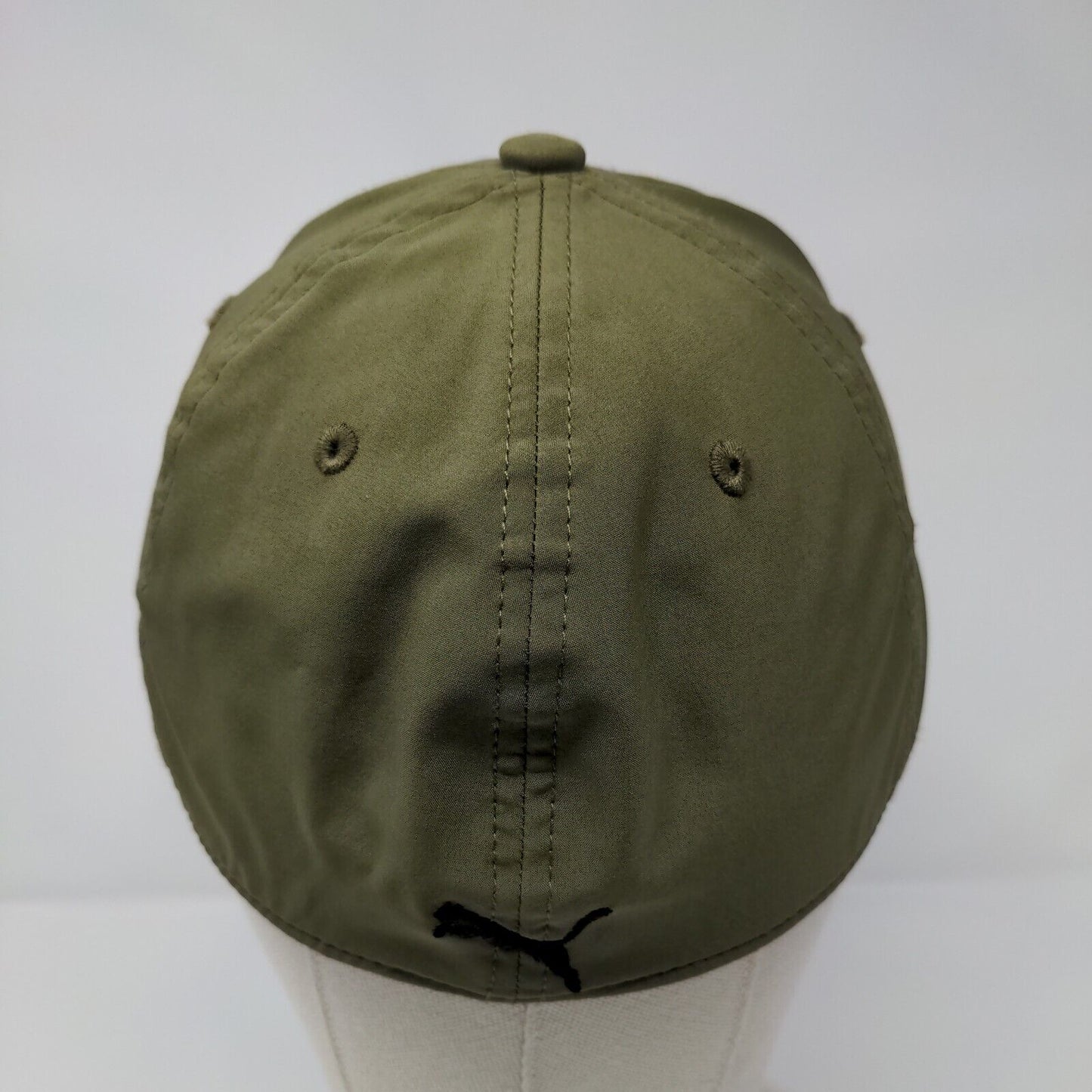 PUMA Stretch Fitted Hat Green OS Lightweight Embroidered Vented Holes 6 Panel