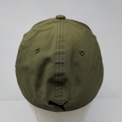 PUMA Stretch Fitted Hat Green OS Lightweight Embroidered Vented Holes 6 Panel