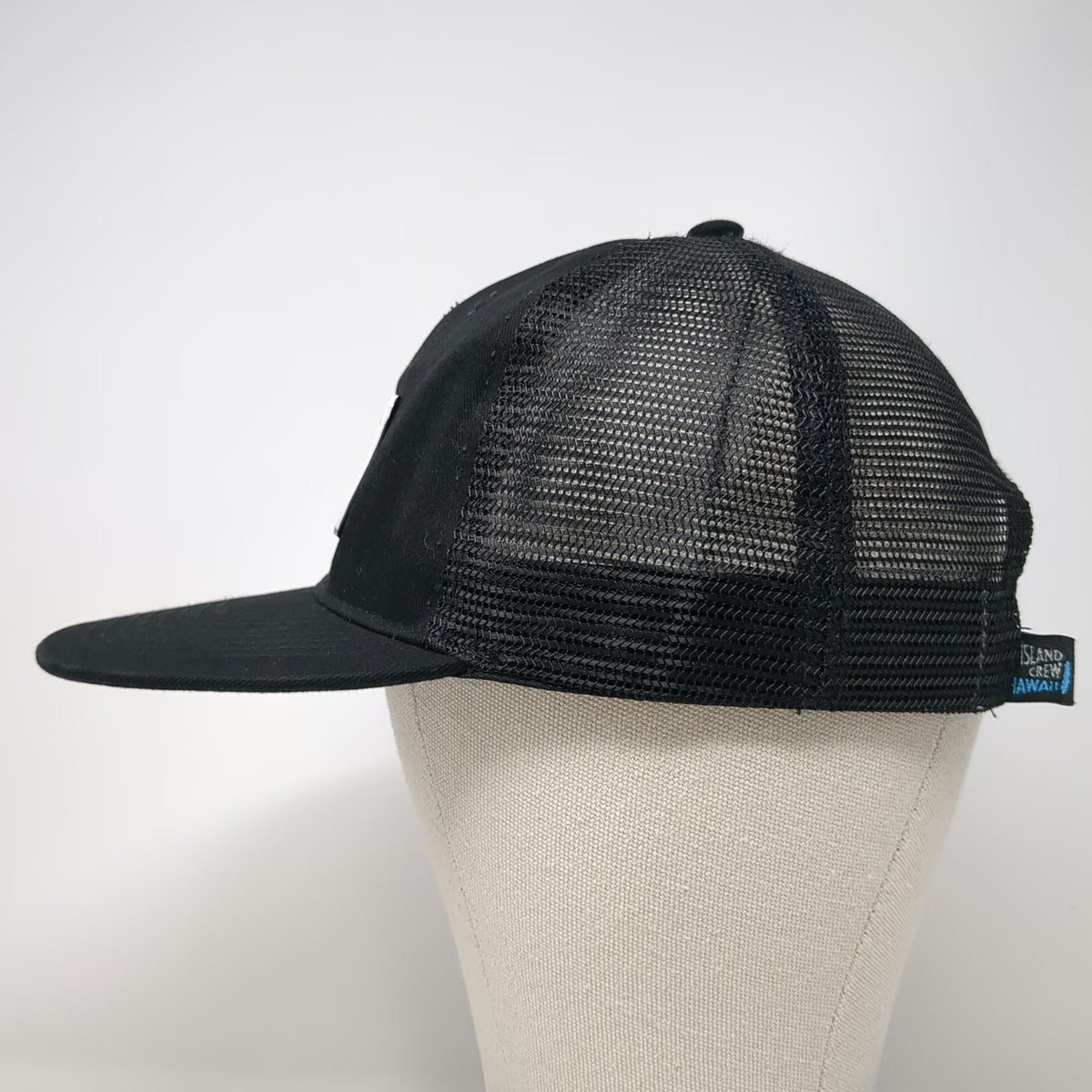 Island Crew Hawaii Trucker Hat Black White One Size Shaka Aloha Patch Mesh