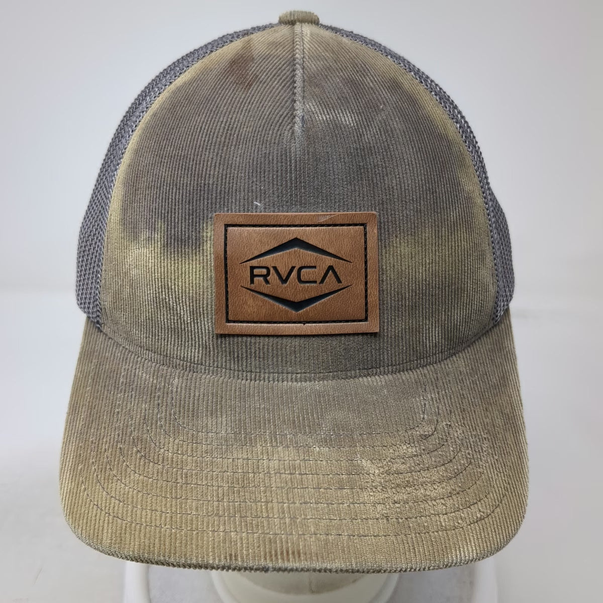 RVCA Trucker Hat Gray One Size Corduroy Leather Patch Flexfit Snapback
