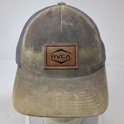 RVCA Trucker Hat Gray One Size Corduroy Leather Patch Flexfit Snapback