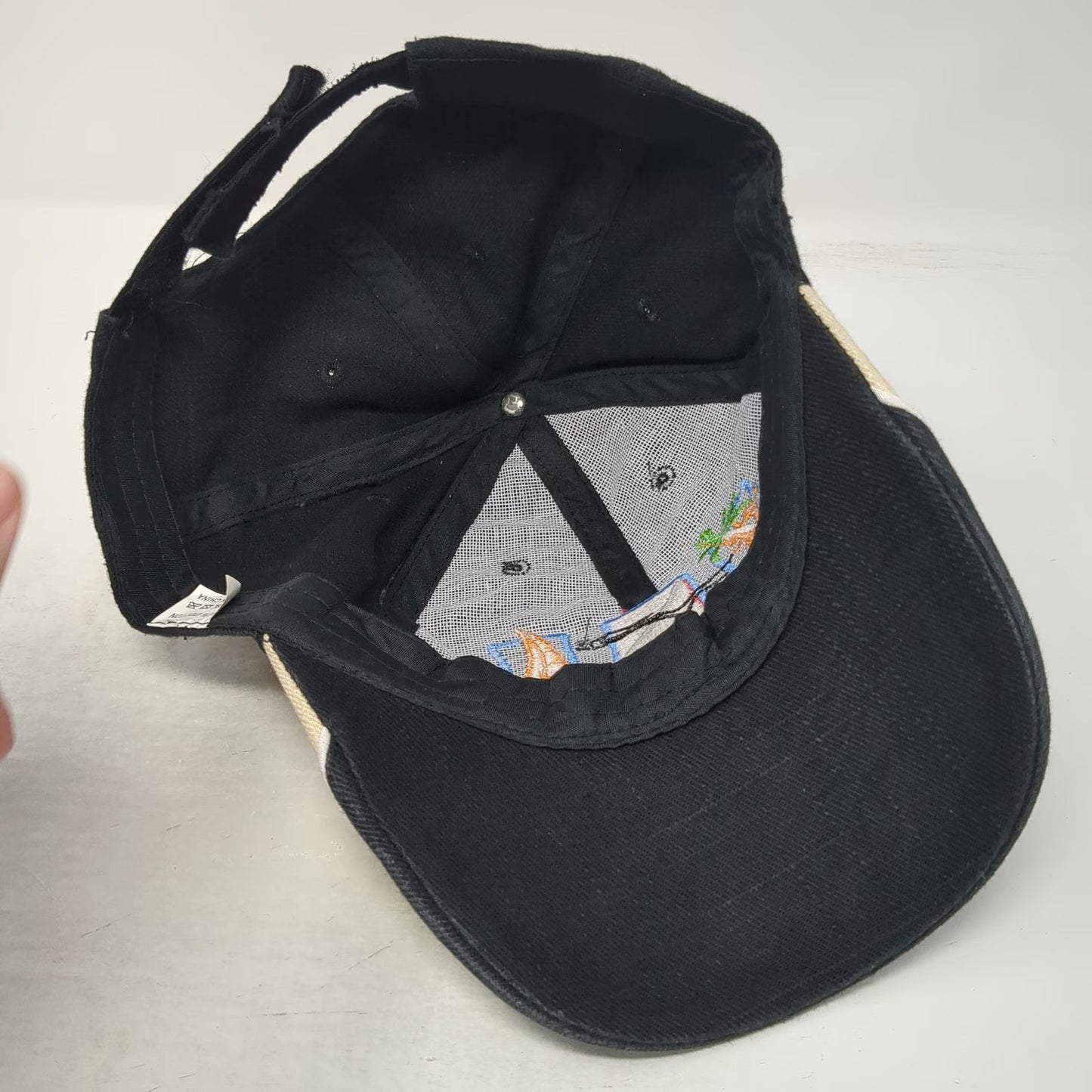 Black Baseball Cap One Size Puerto Rico Scuba Sailboat Beige Two Tone Beach Hat