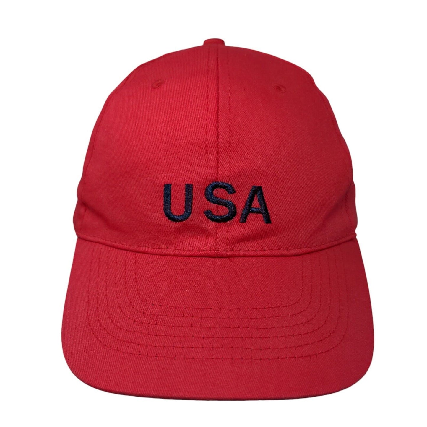 USA Strapback Hat Red OSFA Adjustable Embroidered Vented Holes 6 Panel