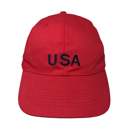 USA Strapback Hat Red OSFA Adjustable Embroidered Vented Holes 6 Panel