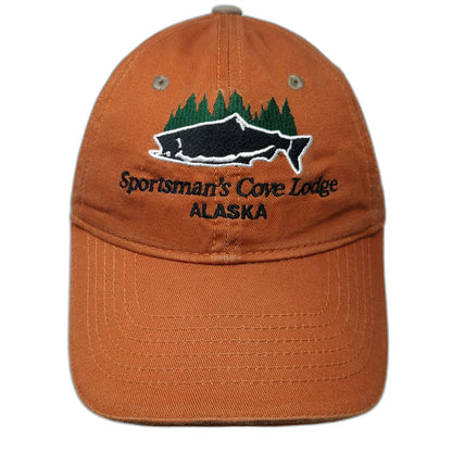 Drift Creek Baseball Cap Orange One Size Sportsmans Cove Lodge Alaska Salmon Hat