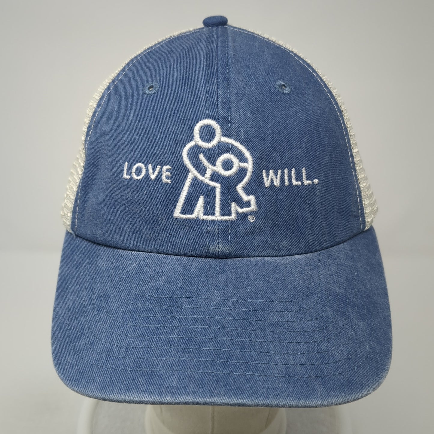 Love Will Snapback Trucker Hat Blue One Size Mesh Back Sportsman Outdoor