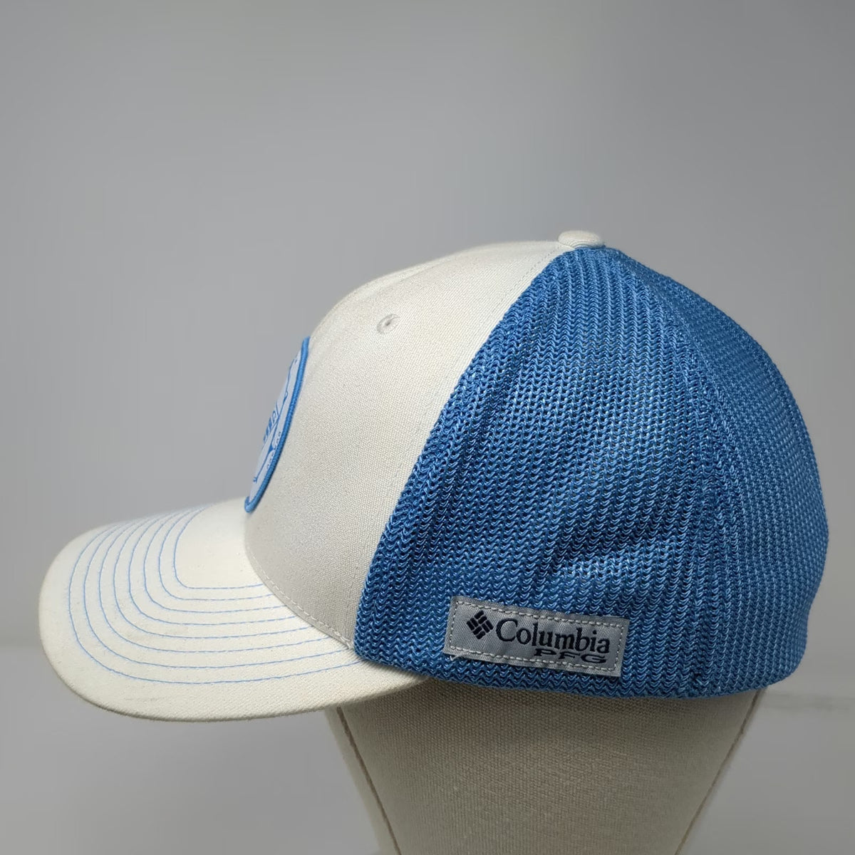 Columbia PFG Baseball Cap White Blue One Size Mesh Back Fishing Stretch Fit Hat