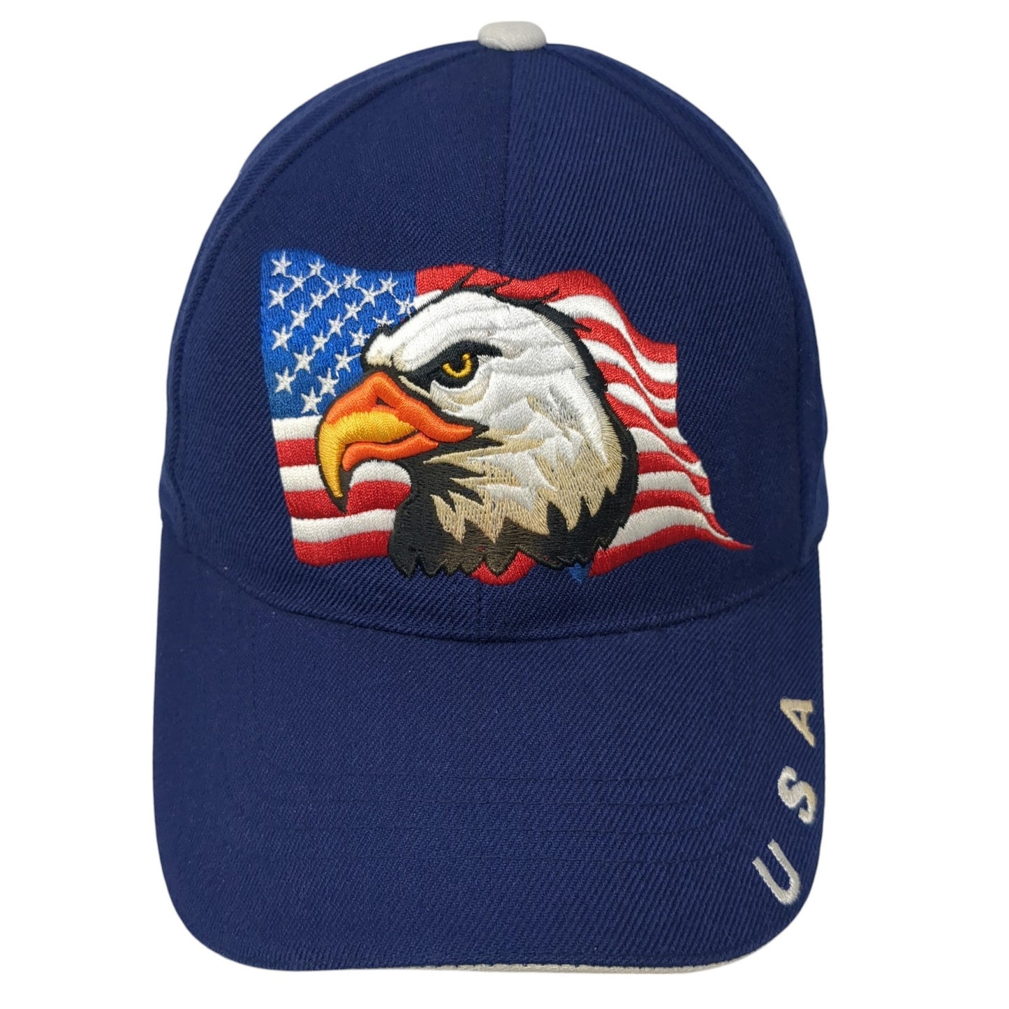 American Flag Eagle Strapback Hat Blue One Size God Bless America