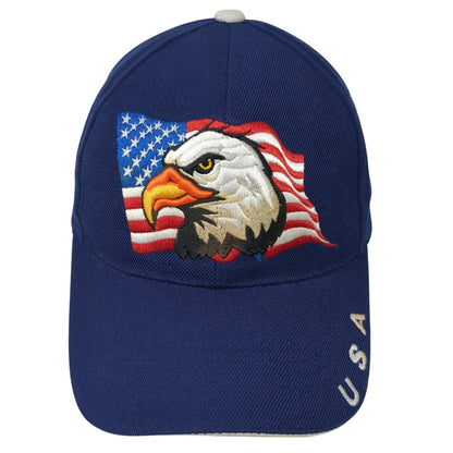 American Flag Eagle Strapback Hat Blue One Size God Bless America