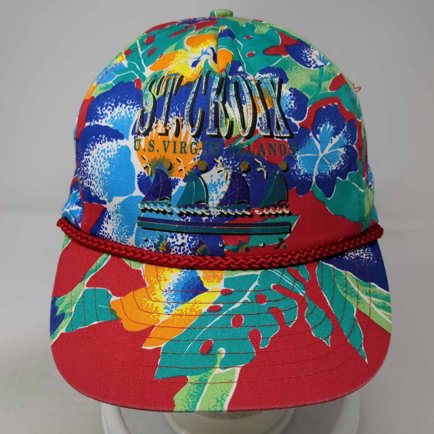 Nissin 5 Panel Red One Size St Croix US Virgin Islands Floral Tropical Rope Hat