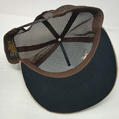 Yupoong Trucker Hat Beige Brown Camo One Size Wyoming Bucking Horse Snapback