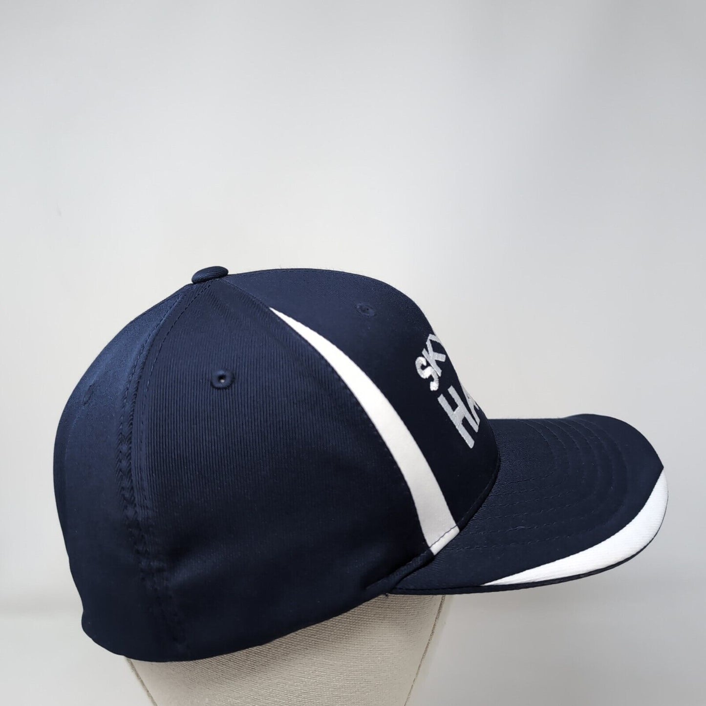 Sky View Hawks Fitted Hat Blue L/XL Flexfit Vented Holes 6 Panel Yupoong