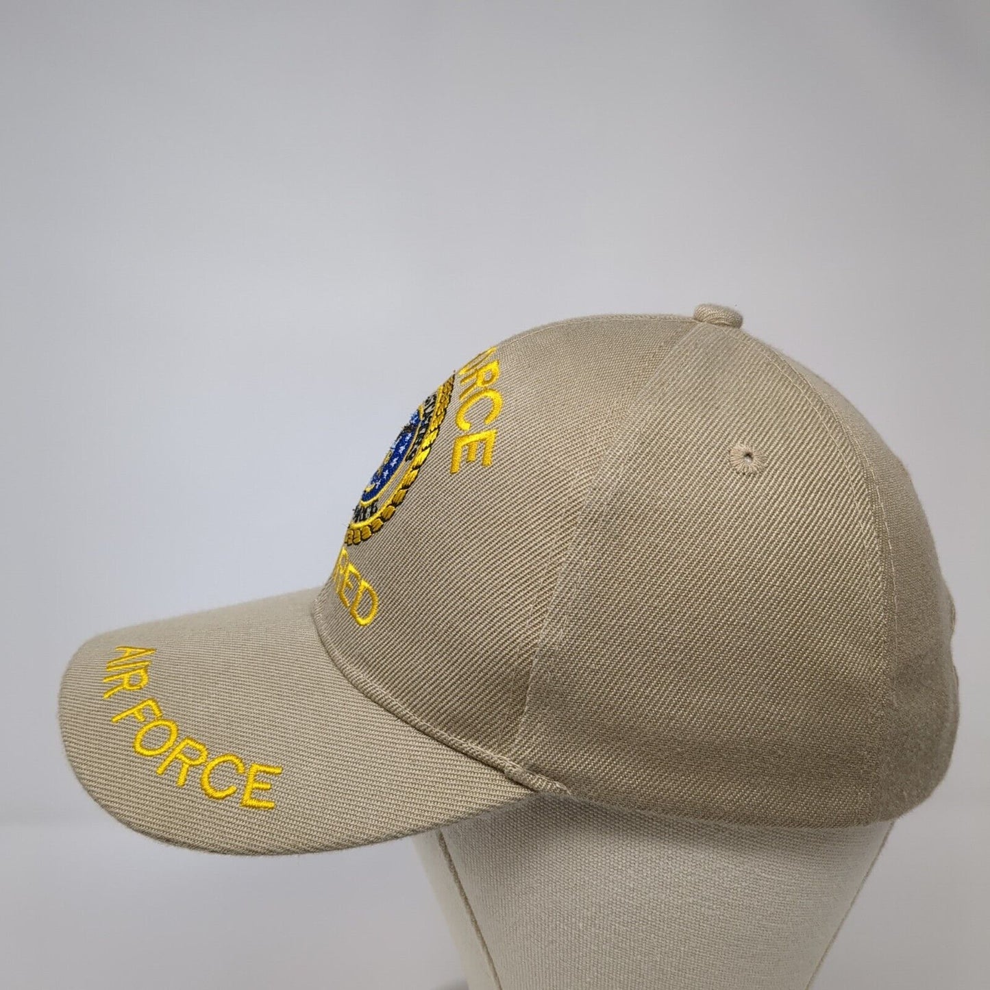 Air Force Retired Strapback Hat Tan One Size Adjustable Solid 6 Panel