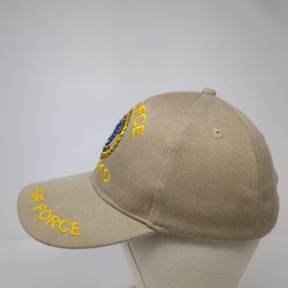 Air Force Retired Strapback Hat Tan One Size Adjustable Solid 6 Panel