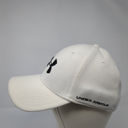 Under Armour Fitted Hat White Cream M/L Embroidered Vented Holes Polyester