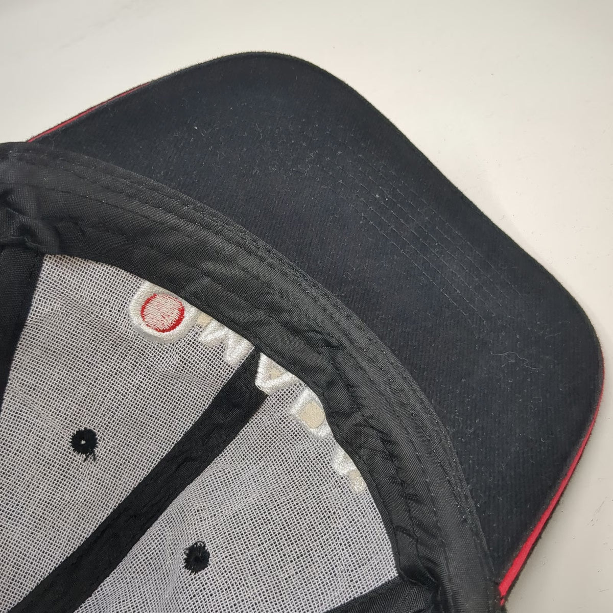 Amada Hat Baseball Cap Black One Size Strapback Embroidered Logo Red Trim