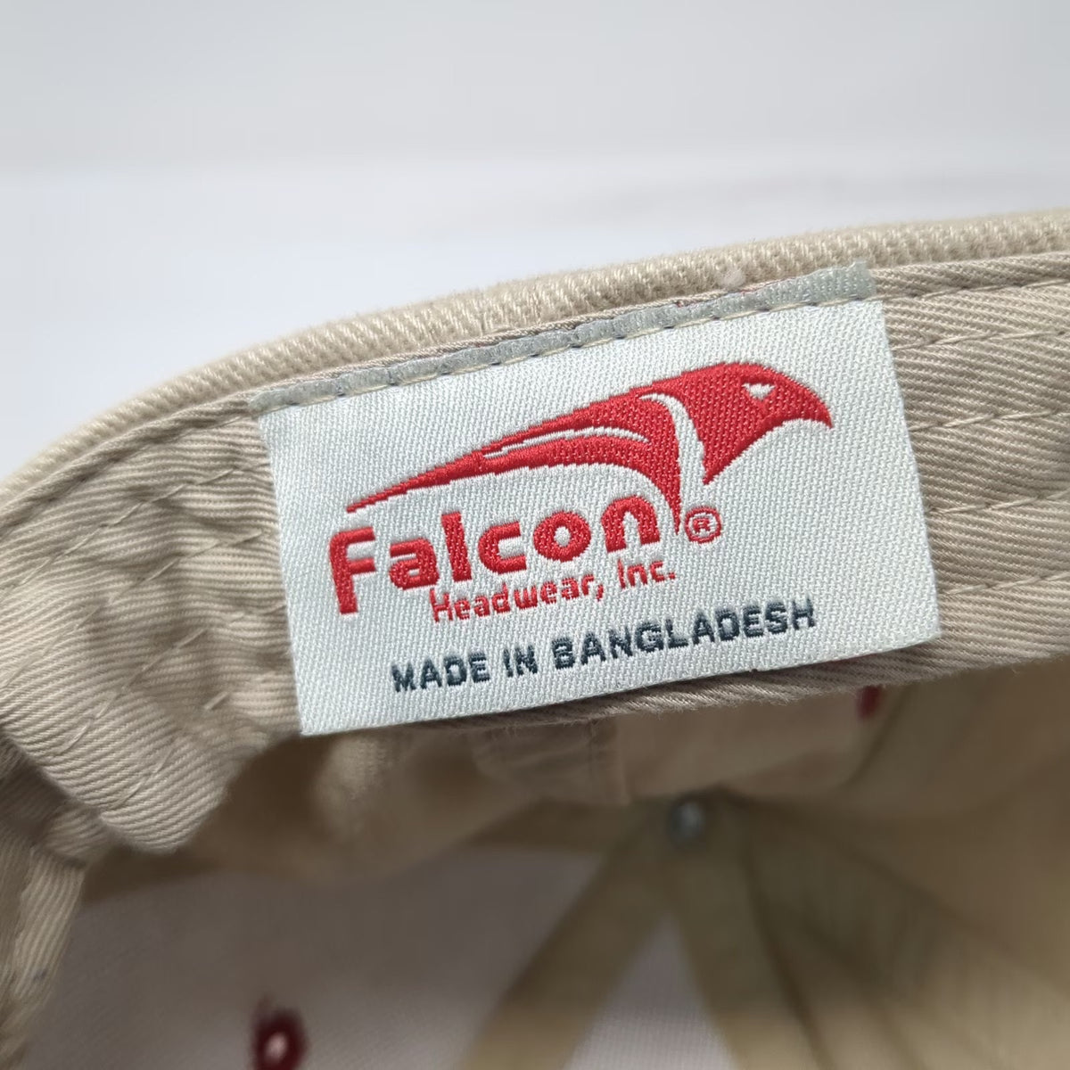 Falcon Baseball Cap Beige Red Mark's Marine Coeur d'Alene ID One Size Cotton Hat