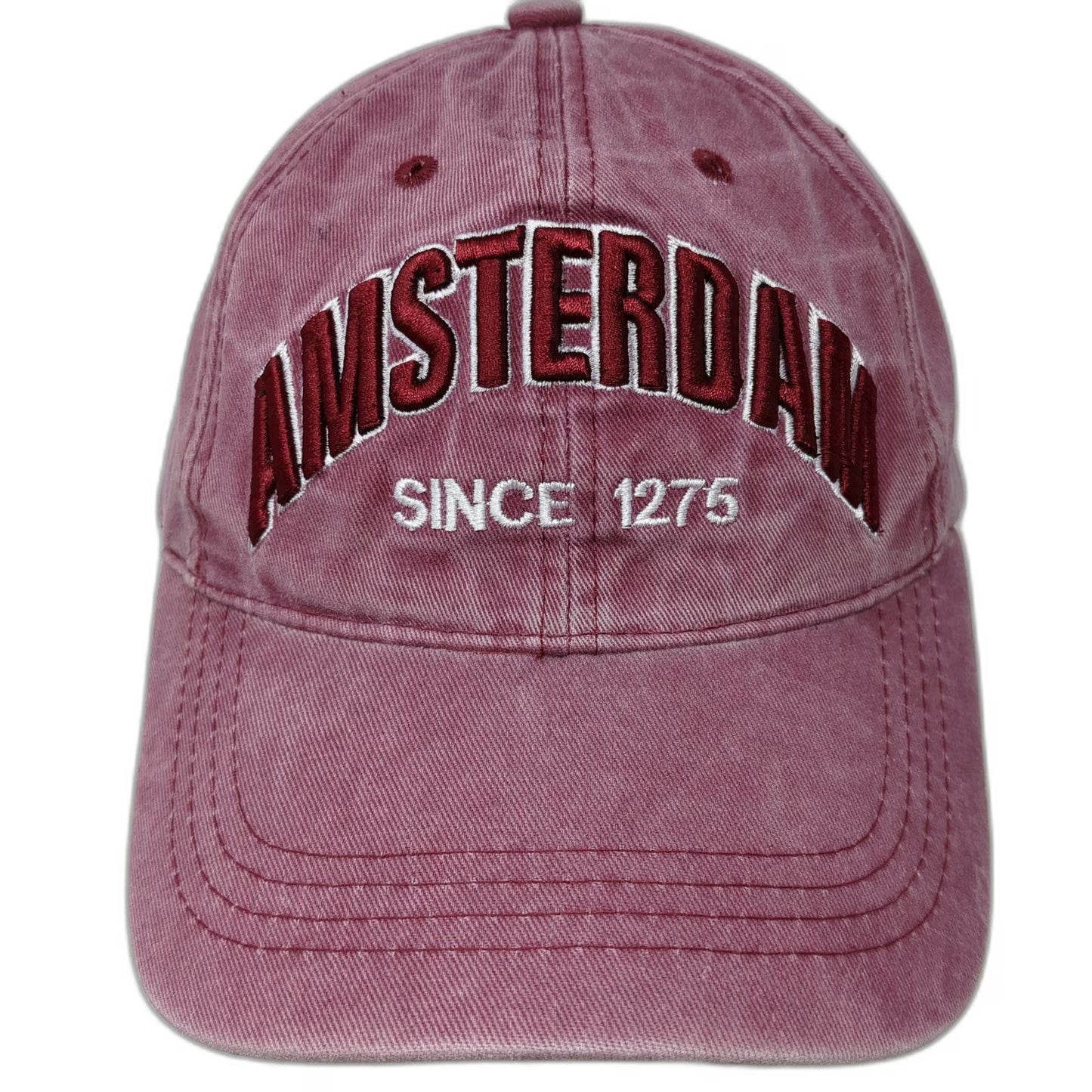 Baseball Cap Red OSFM Amsterdam Since 1275 Slideback Distressed Adjustable Hat