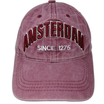 Baseball Cap Red OSFM Amsterdam Since 1275 Slideback Distressed Adjustable Hat