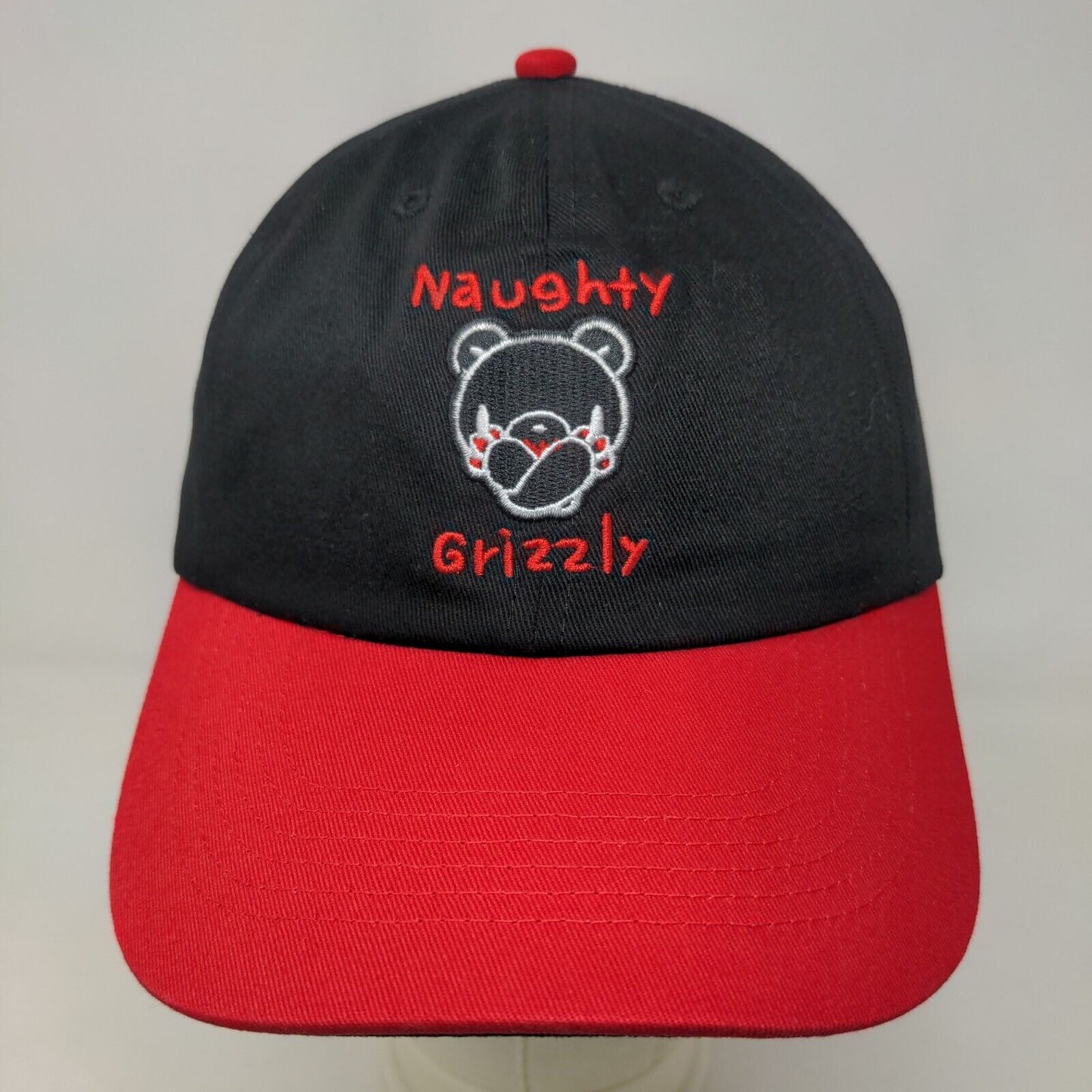 Mori Chack Men's Slideback Hat Black Red Embroidered Logo Naughty Grizzly