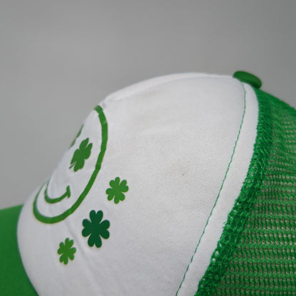 St. Patrick's Day Smiley Face Trucker Hat Green One Size Mesh Back